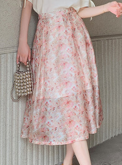 Women Elegant Chiffon Floral Print Midi Skirts