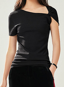 Solid Knot Detail Asymmetrical Tees for Women