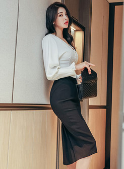 Sexy Long Sleeve Slim Skirt Suits