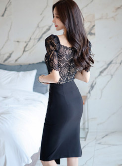 Square Neck Lace Tops & Tight Skirts