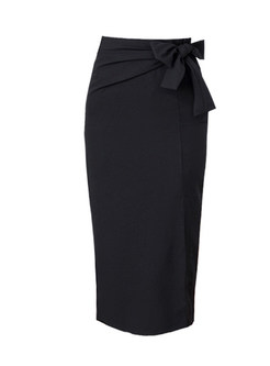 Women Office Side Slit Tight Skirts With Bowknot