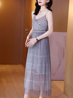 Summer Dot Print Fashion Cami Midi Dress