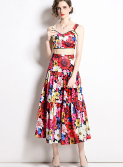 Summer Floral Print Skirt Suit