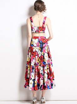 Summer Floral Print Skirt Suit