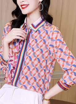 Women Long Sleeve Contrasting Colors Shirt Blouse