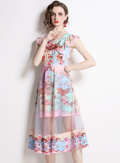 Sleeveless Floral Print Midi Dress
