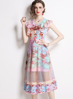 Sleeveless Floral Print Midi Dress
