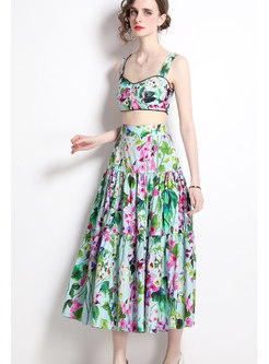 Women Summer Floral Print Skirt Suit