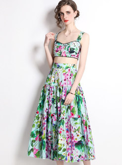 Women Summer Floral Print Skirt Suit