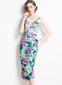 Summer Floral Print Satin Bodycon Cami Dress