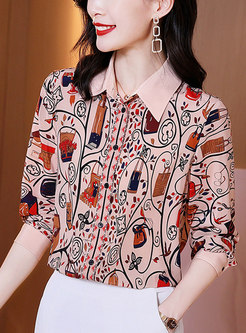 Women Long Sleeve Silk Print Shirt Blouse
