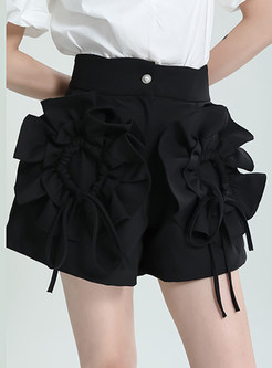 High Waisted 3D Flowers Shorts With Pockets