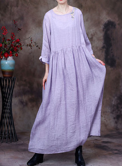 Crew Neck Linen Loose Maxi Dresses With Sundresses