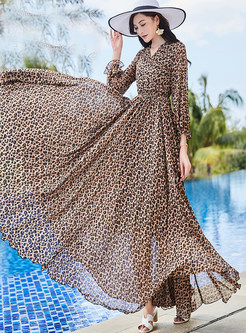 Beach Leopard Print Big Hem Maxi Dresses