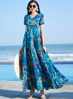 Summer Elegant Big Hem Floral Maxi Dresses
