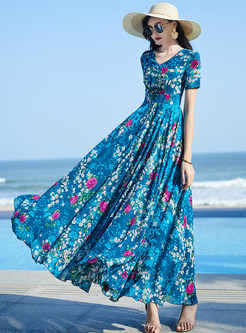 Summer Elegant Big Hem Floral Maxi Dresses