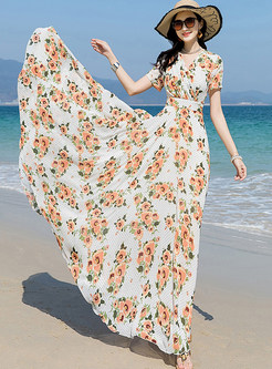 Sweet Floral Print Flutter Long Dresses