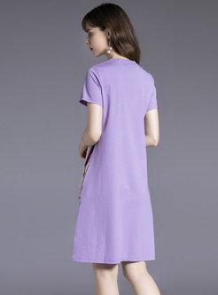 Casual Short Sleeve Cotton Print Short Dress