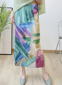 Women Print Pleated Midi Skirts