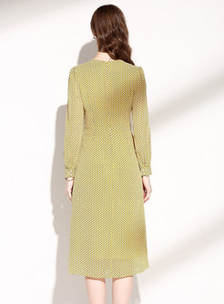 Long Sleeve Chiffon Print Midi Dress