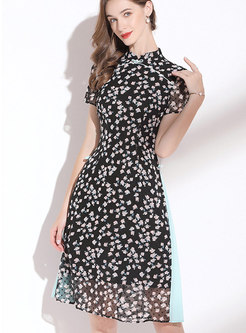 Vintage Dot Print Short Sleeve Slim Dress