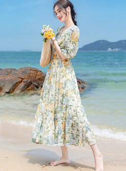 V-Neck Bohemian Floral Maxi Dress