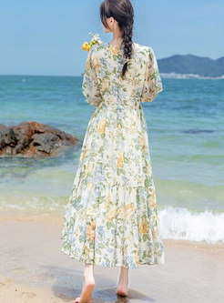 V-Neck Bohemian Floral Maxi Dress