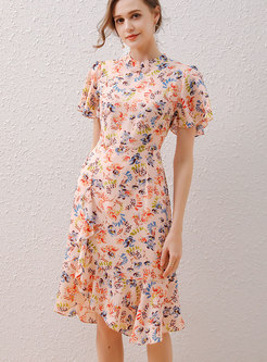 Summer Short Sleeve Floral Slim Dress