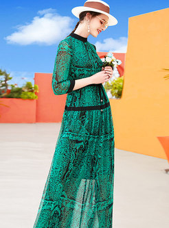 Summer Short Sleeve Chiffon Green Maxi Dress