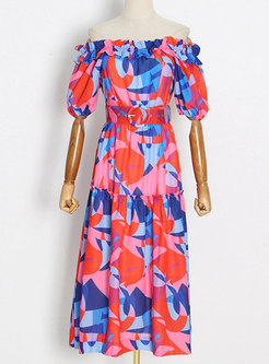 Summer Off Shoulder Casual Print Dress