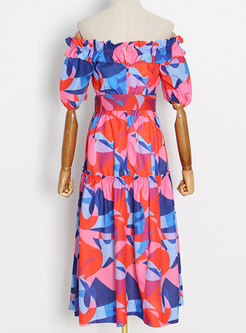 Summer Off Shoulder Casual Print Dress