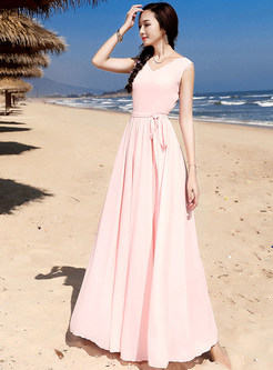 Chiffon Solid Beach Flutter Maxi Dresses