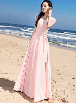 Chiffon Solid Beach Flutter Maxi Dresses