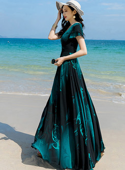 Summer Floral Print V-Neck Beach Dresses