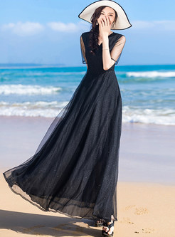 Summer Mesh Short Sleeve Long Beach Dresses