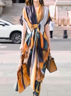 Summer Short Sleeve Print Casual Maxi Dress
