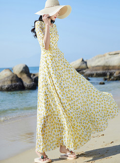 V-Neck Flare Sleeve Chiffon Beach Dresses