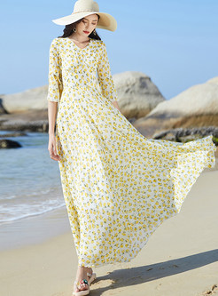 V-Neck Flare Sleeve Chiffon Beach Dresses