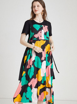 Short Sleeve Casual Colorful Oversize Dress