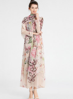 Long Sleeve Chiffon Printed Maxi Dress