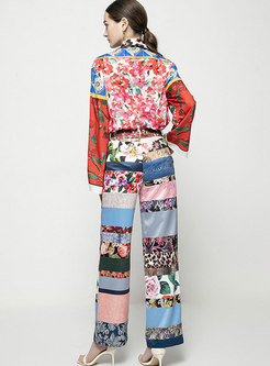 Women Vintage Floral Pant Suit