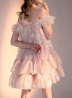 Sweetie Halter Neck Sequin Off-The-Shoulder Mini Dresses