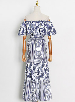 Summer Off-The-Shoulder Floral Print Beach Dresses