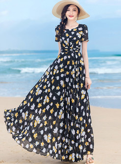 Summer Chiffon Short Sleeve Maxi Dresses