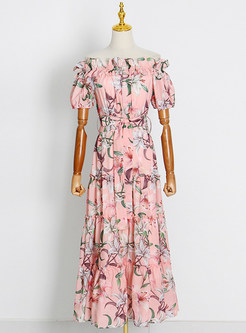 Off-The-Shoulder Floral Print Swing Long Beach Dresses