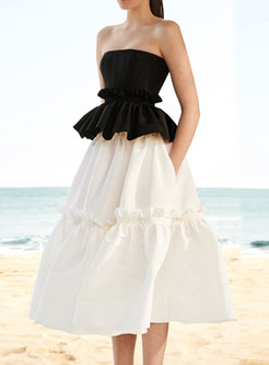 Party Patchwork Pleated Strapless Dresses