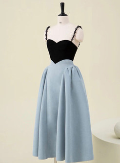 Vintage Patchwork Pearl Decoration Midi Dresses
