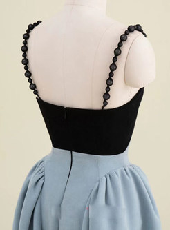 Vintage Patchwork Pearl Decoration Midi Dresses
