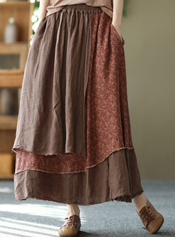 Women Ethnic Patchwork Pleated Tiered Skirts