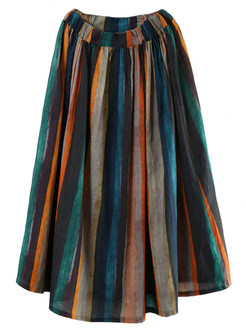 Summer Vintage Striped Big Hem Long Skirts